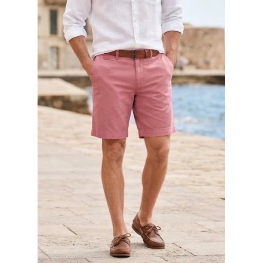 Faherty Brand Mens 32 Pink Chino Shorts Flat Front Stretch Casual 8 Inseam